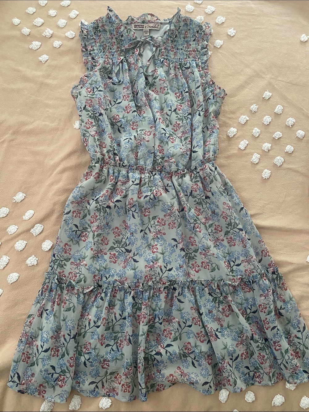 Light Blue Floral Tiered Midi Dress